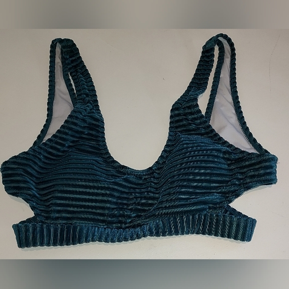 Cupshe Swim Crushed Velvet Dark Teal Ribbed Cut Out Swimsuit 2 Piece NWT - Picture 2 of 8